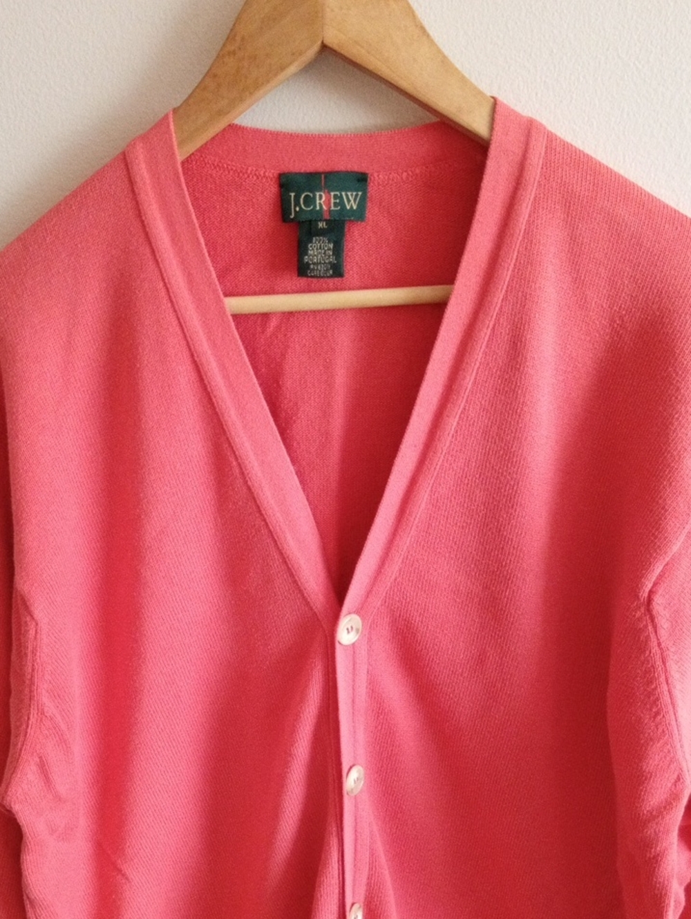 Vtg J. Crew Oarsmen Coral Pink Button-Up Cardigan Size XL